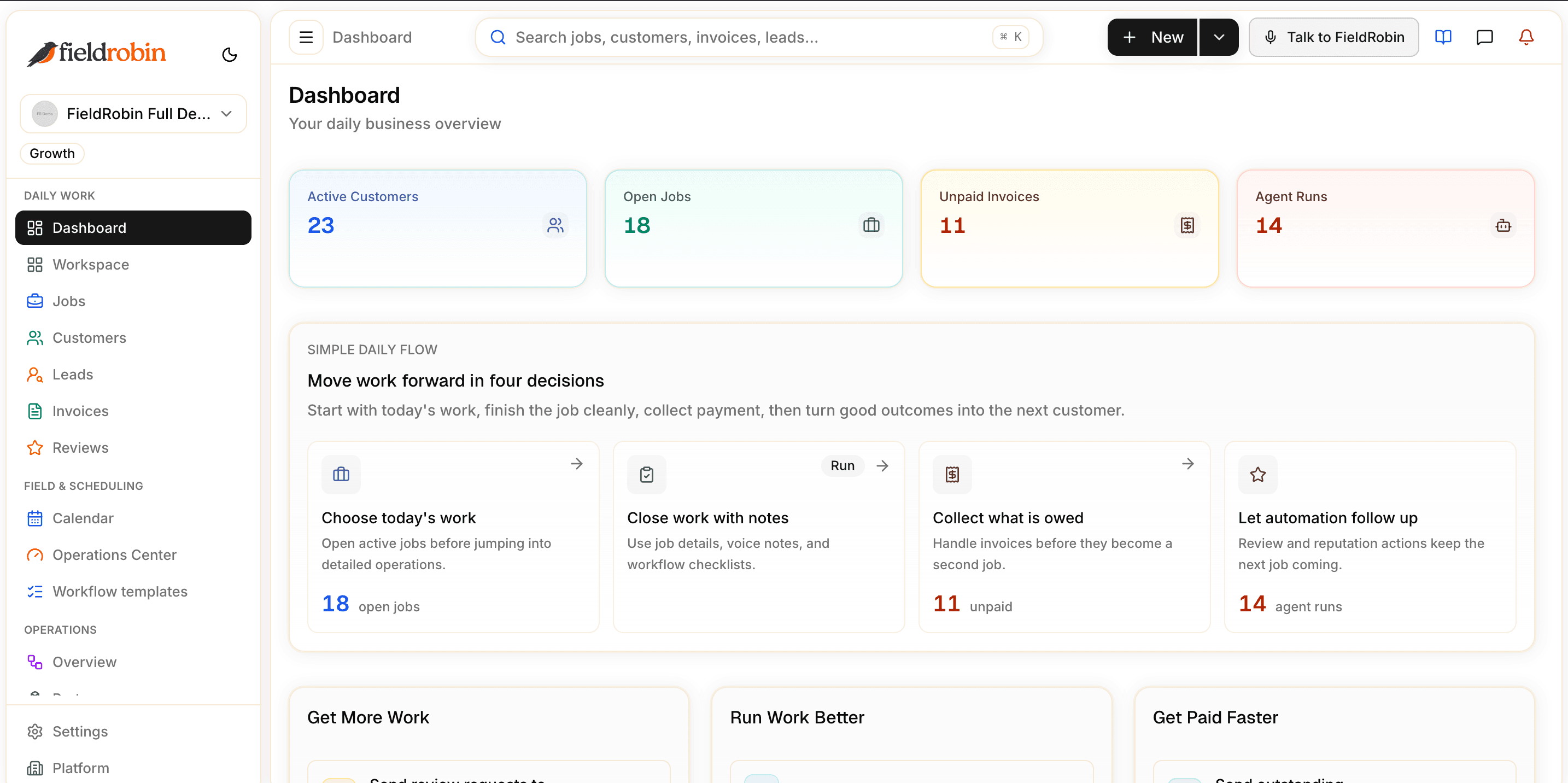 FieldRobin: review follow-ups, jobs and customers, and invoicing in one dashboard